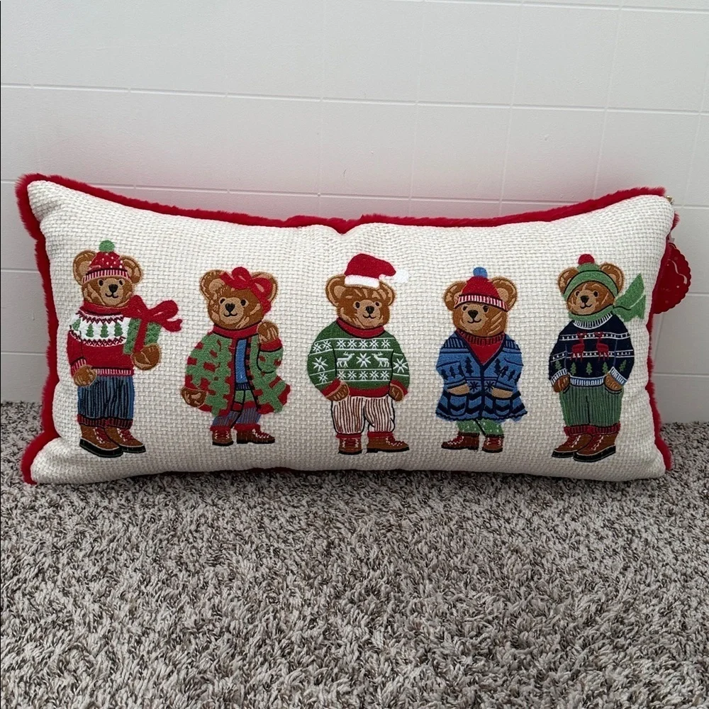 TIKTOK VIRAL Polo Bear Christmas Holiday Pillow Embroidered Teddy Bear